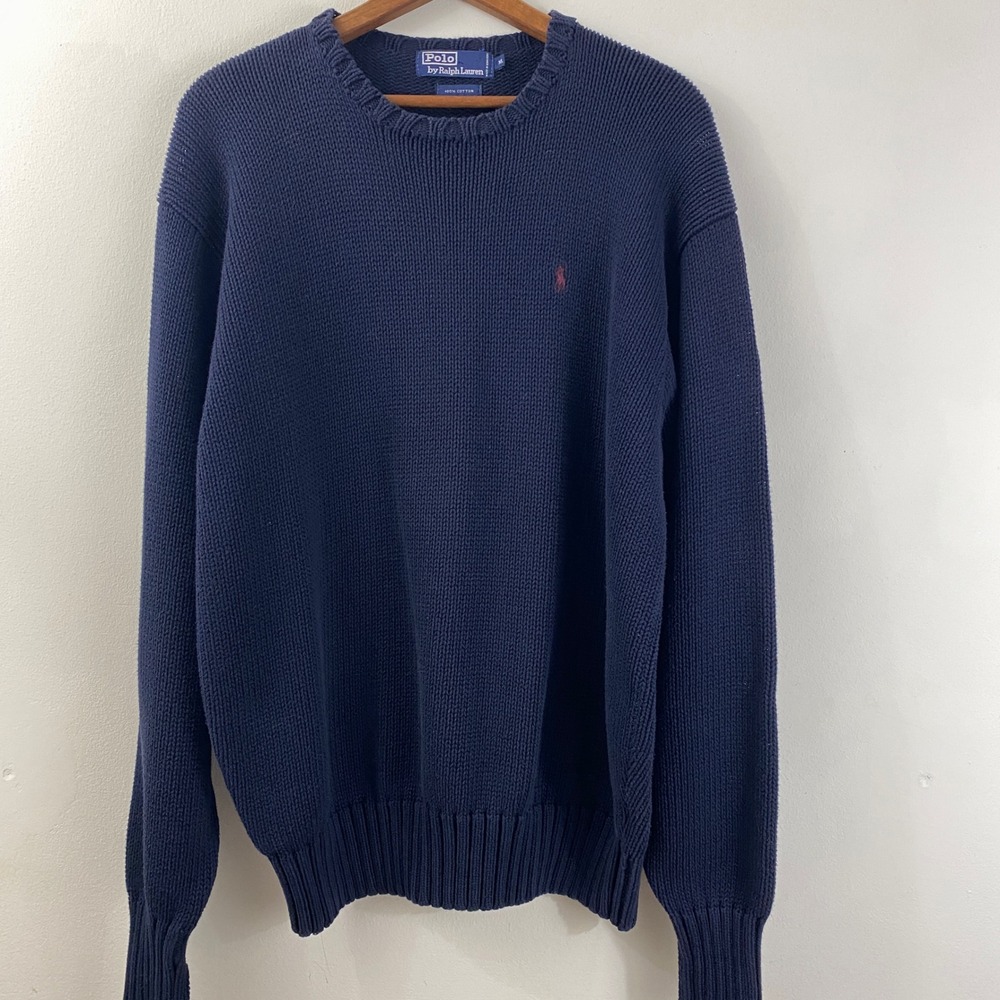 Vintage Polo Ralph Lauren Mens XL Navy Blue Fisherman Cotton Knit Sweater